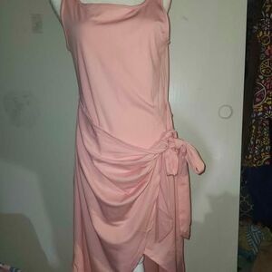 Lyaner Pink Sleeveless Dress with Side Tie Knot Midi Length